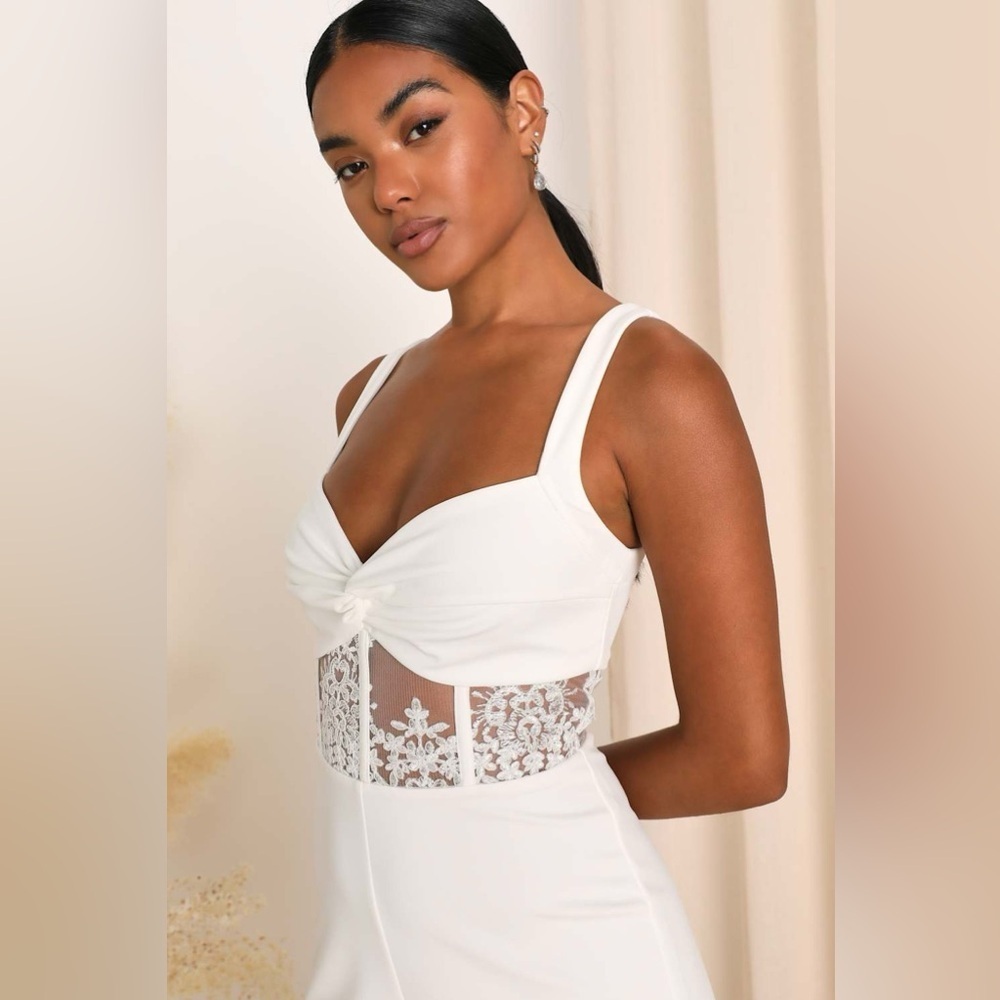 LULU’S Adore The Feeling White Sheer Lace Bustier Twist-Front Jumpsuit - Picture 5 of 8